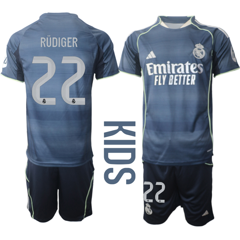Youth 2025-2026 Club Real Madrid away Blue #22 Soccer Jersey